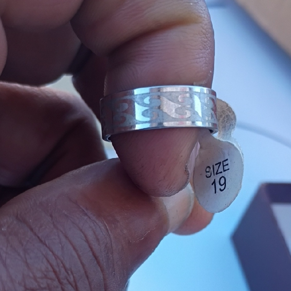 Silver Stainless Steel Sz 19mm Patterned Ring